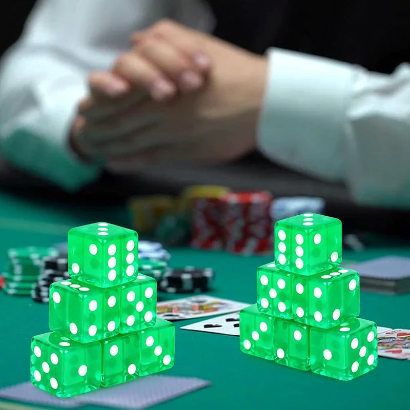 Abilat 12 Pieces 19mm Casino Dice Set Acrylic 6 Sided Game Dices Translucent Square Corner Dice for Casino Vegas Theme Birthday Party Supplies Table Games Board Games (Green) - Image 5